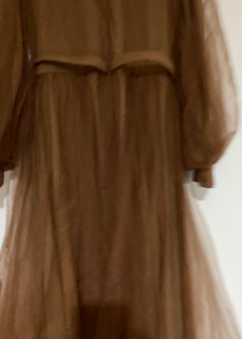 Kahverengi Uzun Drapeli Vintage Abiye Elbise - Görsel 5