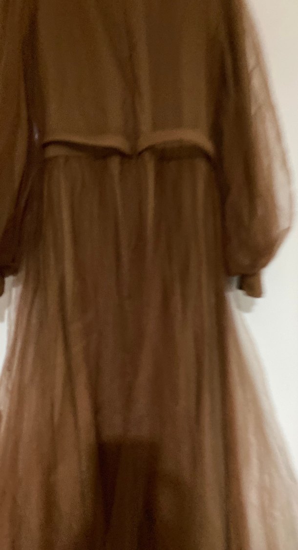 Kahverengi Uzun Drapeli Vintage Abiye Elbise - Görsel 5
