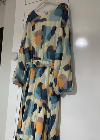 Kadın Çok Renkli Piliseli Uzun Elbise - Görsel 2