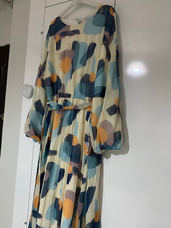 Kadın Çok Renkli Piliseli Uzun Elbise - Görsel 2