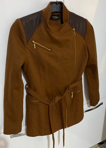 Kahverengi Deri Kemerli Maternity Biker Ceket M,L - Görsel 2