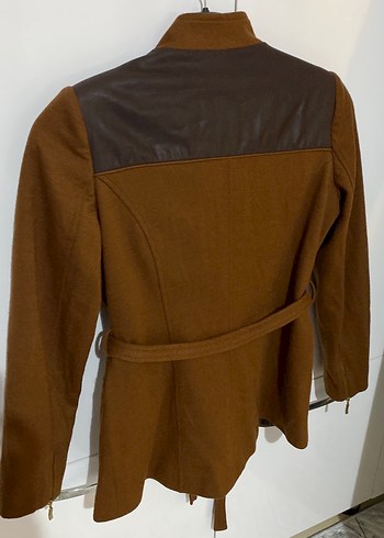 Kahverengi Deri Kemerli Maternity Biker Ceket M,L - Görsel 3