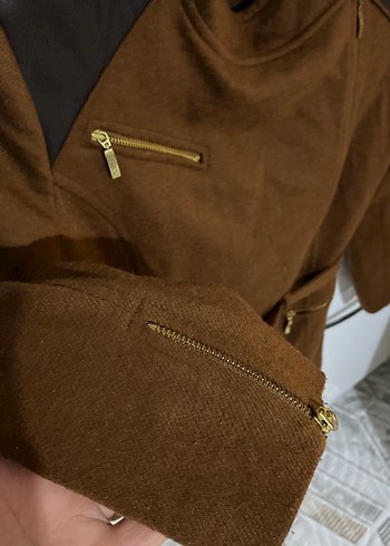 Kahverengi Deri Kemerli Maternity Biker Ceket M,L - Görsel 4