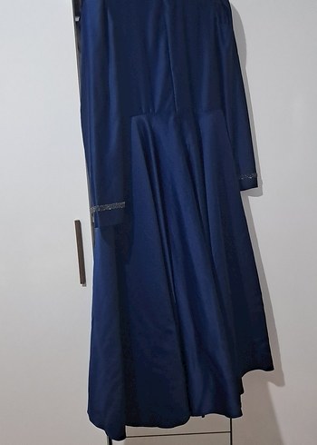Lacivert İşlemeli Uzun Kollu Abiye Elbise - Görsel 3