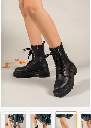 Siyah Platform Topuklu Bağcıklı Bot - Görsel 3