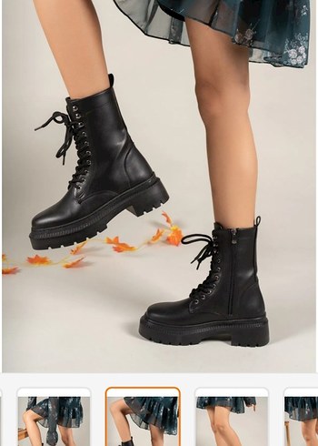 Siyah Platform Topuklu Bağcıklı Bot - Görsel 2