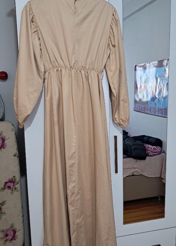 Krem renk elbise - Görsel 2