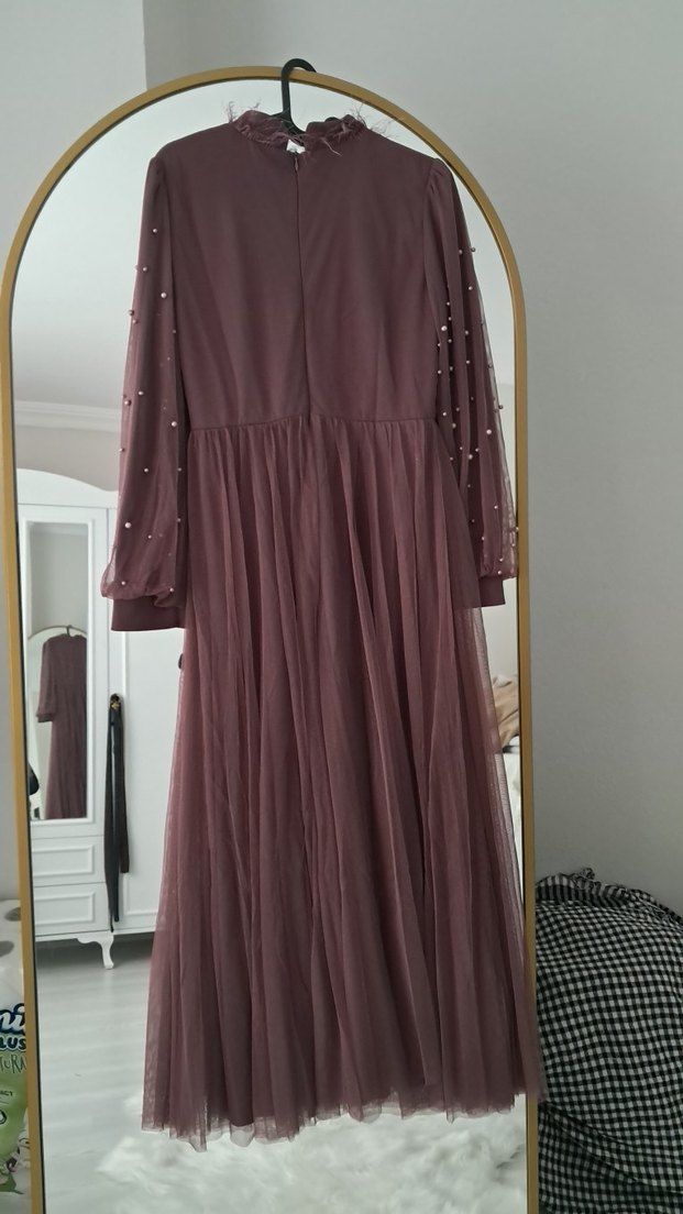 mor Uzun Kollu Bohem Kadın Abiye Elbise - Görsel 2