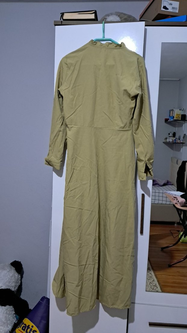 Bej Kadın Uzun Keten Elbise - Görsel 2