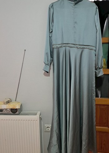 Gri Bohem Uzun Elbise Yüksek Yakalı - Görsel 2