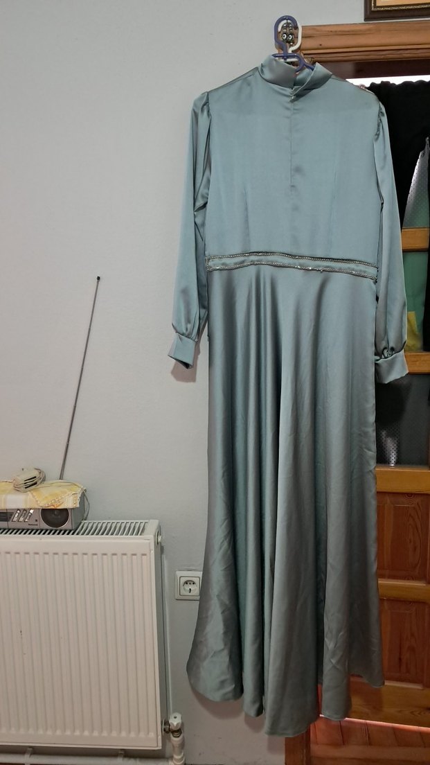 Gri Bohem Uzun Elbise Yüksek Yakalı - Görsel 2