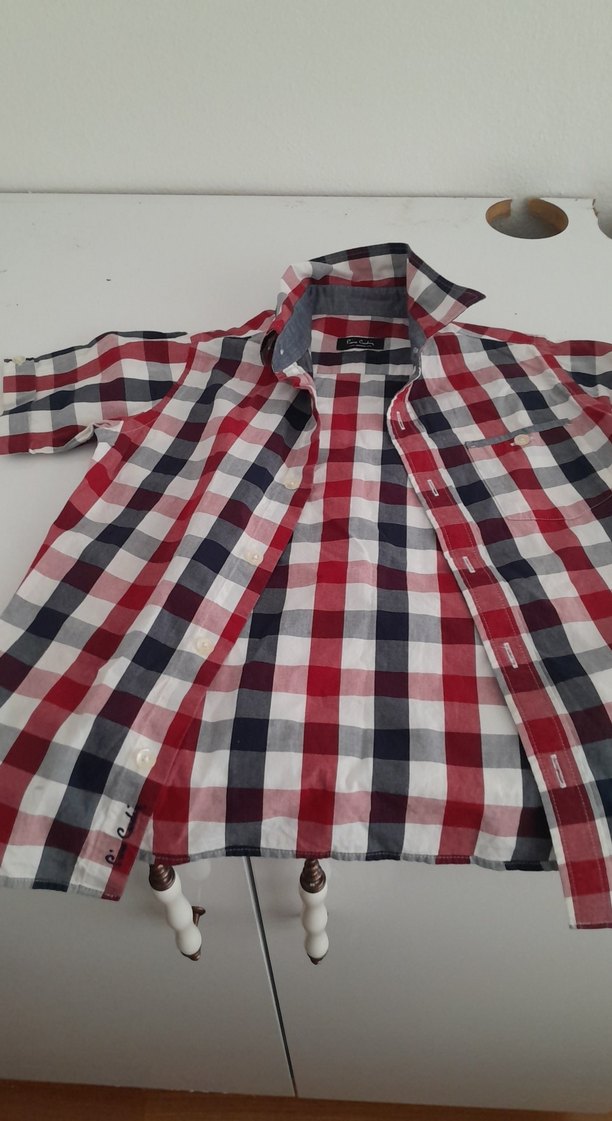 Kırmızı Gri Kareli Kısa Kollu Erkek Gömlek - Görsel 3