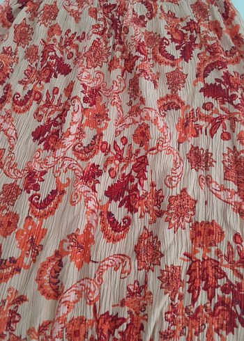 Kırmızı Bağlama Desenli Uzun Bohem Etek - Görsel 2