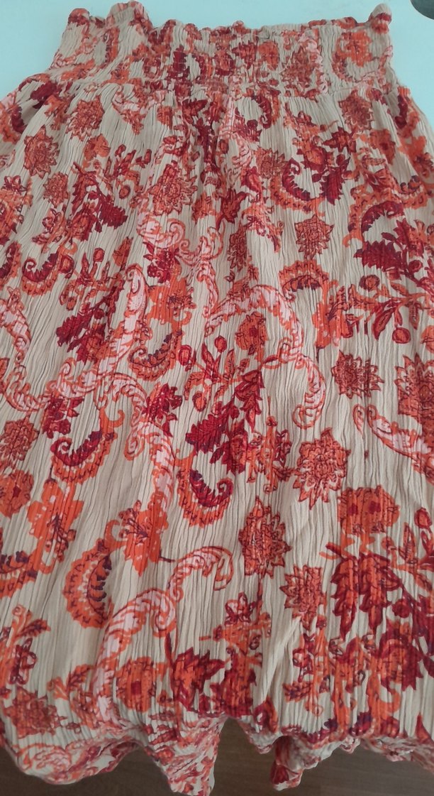 Kırmızı Bağlama Desenli Uzun Bohem Etek - Görsel 2