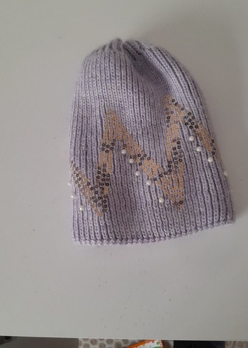 Gri Boncuklu Triko Kadın Bere - Görsel 3