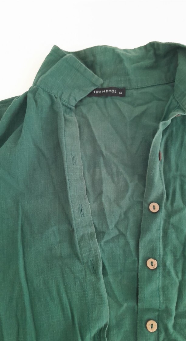 Kadın Yeşil Keten Gömlek - Görsel 2