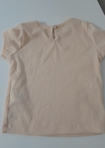 Kız Çocuk Bej Kısa Kollu Keten Tişört - Görsel 2