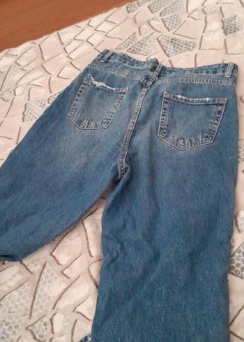 Kadın Mavi Kot Pantolon, Salaş Kesim, Kemerli - Görsel 2