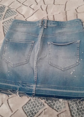 Gri Detaylı Denim Mini Etek - Görsel 2