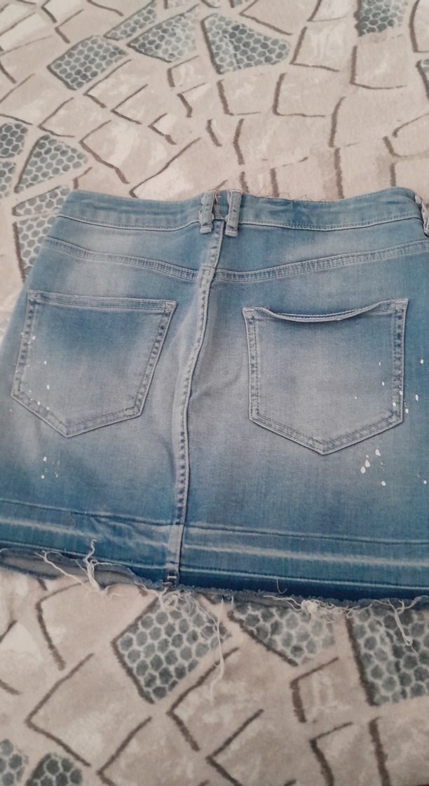 Gri Detaylı Denim Mini Etek - Görsel 2