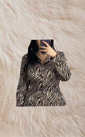 Cotton Bar Saten Zebra Desen Gömlek