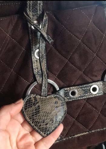 American Vintage Y2K Süet Yılan Desenli Tokalı Çanta