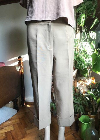 Bej Kadın Midi duble paça kumaş Pantolon