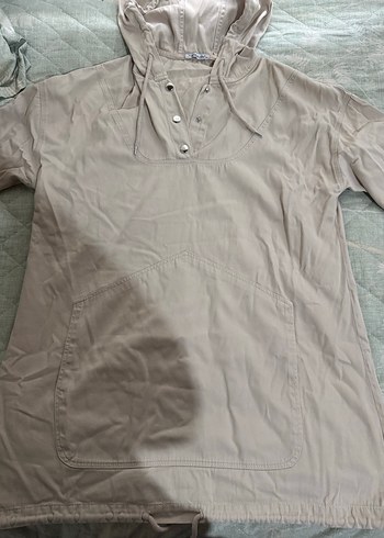 taş rengi kapüşonlu tunik