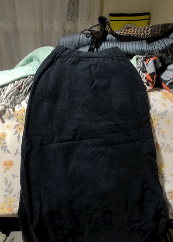 Lacivert Kadın Keten Salaş Pantolon - Görsel 4