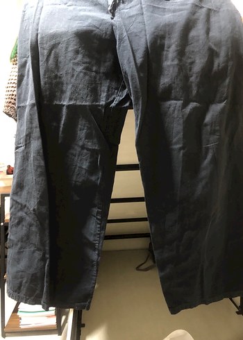 Lacivert Kadın Keten Salaş Pantolon - Görsel 3