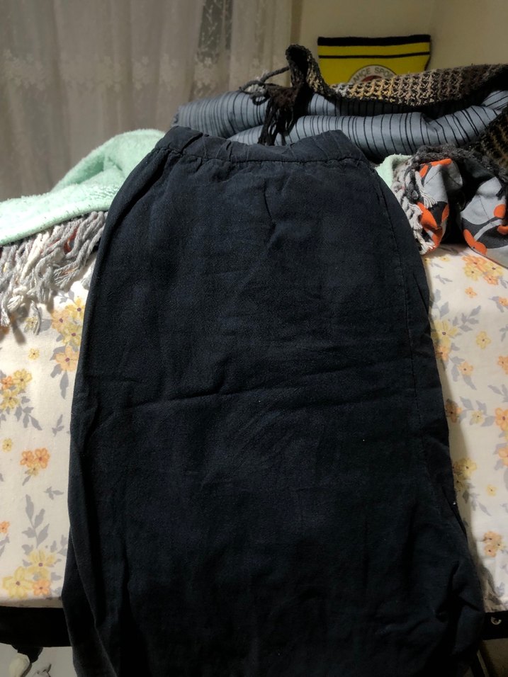 Lacivert Kadın Keten Salaş Pantolon - Görsel 4