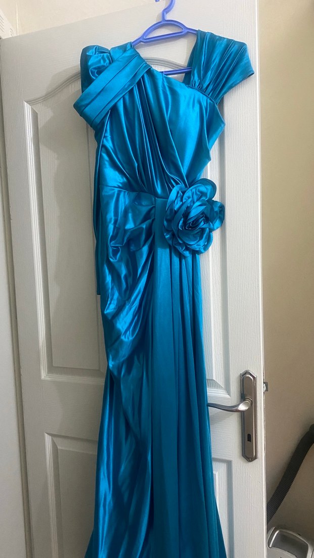 Mavi Drapeli Straplez Uzun Abiye - Görsel 2