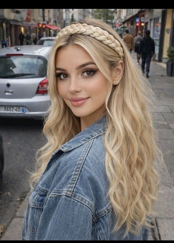 platin sarı Elastik Bohem Saç Bandı - Görsel 4