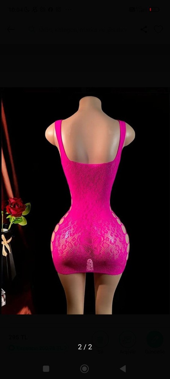 Pembe Dantelli Yılan Desenli Mini vucud Elbise - Görsel 2