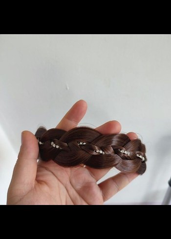 kahve  Örgülü taş detaylı Saç Bandı - Görsel 2