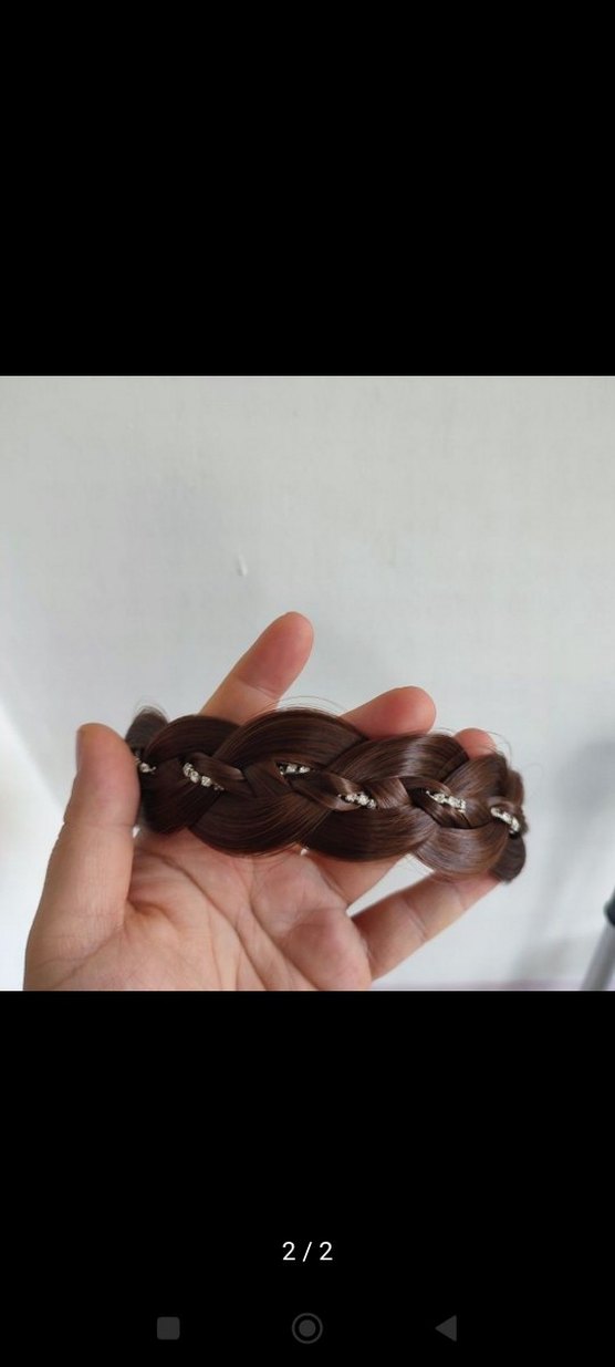 kahve  Örgülü taş detaylı Saç Bandı - Görsel 2