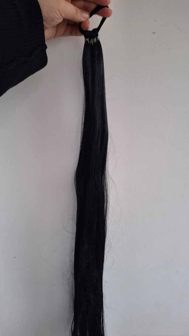 Siyah İpeksi Püsküllü Gotik Saç Aksesuarı lastikli - Görsel 2