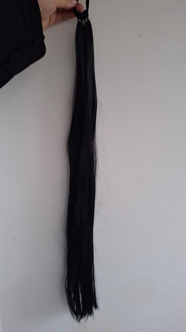 Siyah İpeksi Püsküllü Gotik Saç Aksesuarı lastikli - Görsel 3
