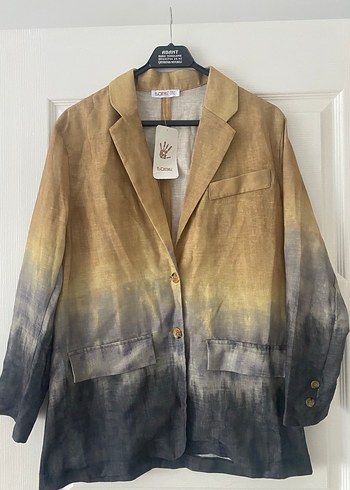 Kadın Batik Desenli Keten Blazer Ceket