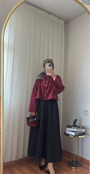 Etek üstü premium bordo gömlek