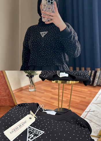 s Beden Kadın Siyah Payetli Puantiyeli Sweatshirt