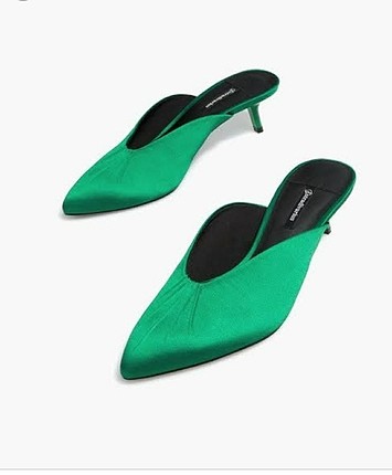 saten yeşil Stradivarius mule terlik
