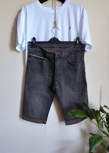 Diğer Gri Kemerli Erkek Denim Şort