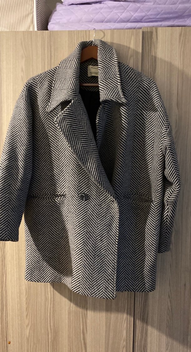 Desenli lacivert gri  Kaban - Görsel 3