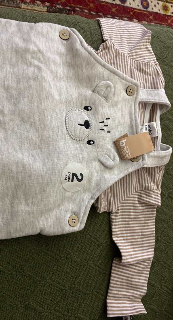 Gri Erkek Bebek Düğmeli Kısa Kollu Tulum - Görsel 2