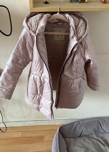 Kız Çocuk Bej Kürklü Kapüşonlu Mont - Görsel 2