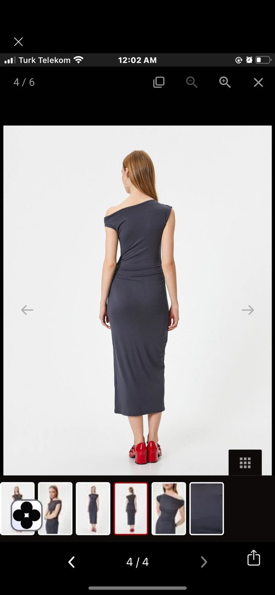 Gri Drapeli asimetrik yaka Uzun Elbise - Görsel 4