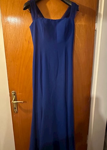Lacivert Uzun Drapeli Kadın Abiye Elbise - Görsel 2