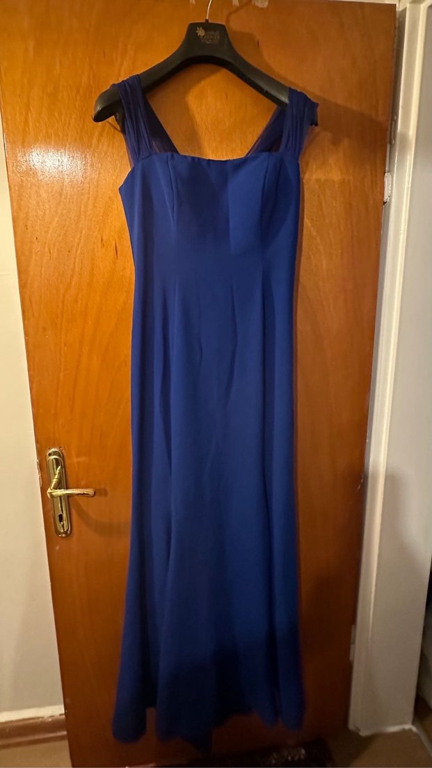 Lacivert Uzun Drapeli Kadın Abiye Elbise - Görsel 2