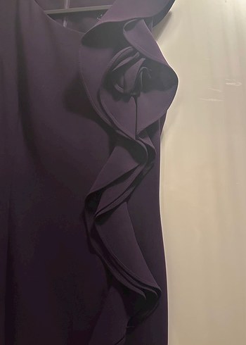 Mor Drapeli Midi Kolsuz Elbise - Görsel 3